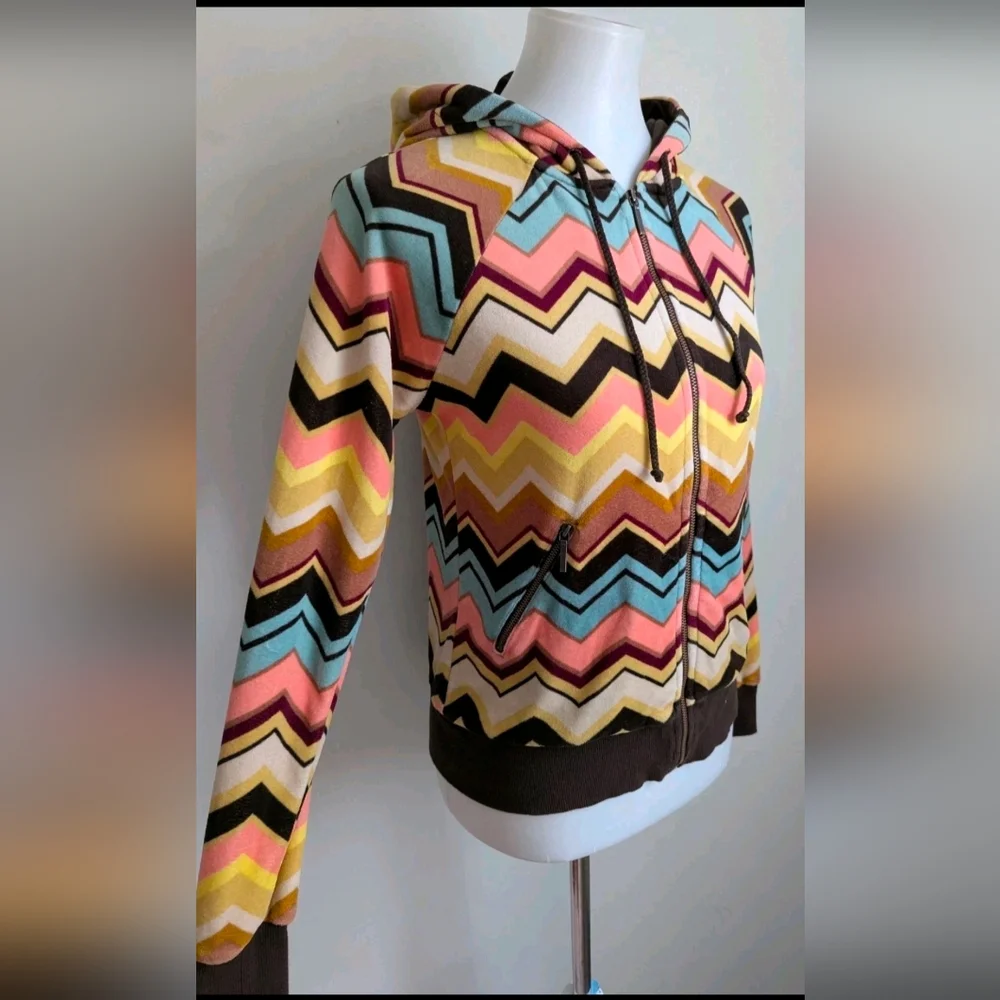 Missoni x Target Womens Velour Chevron Hoodie Sweatshirt Brown Multi Full Zip S - Picture 2 of 6